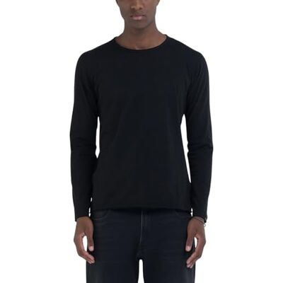 Replay herr basic långärmad normal passform med rund hals, 098 svart, XS Replay herr basic långärmad normal passform med rund hals, 098 svart, XS