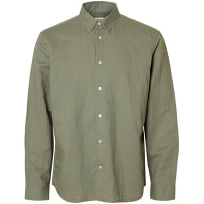 SELECTED MEN Slhslimclay linenblend Ls Shirt Cla Noos, Vetiver, XXL SELECTED MEN Slhslimclay linenblend Ls Shirt Cla Noos, Vetiver, XXL