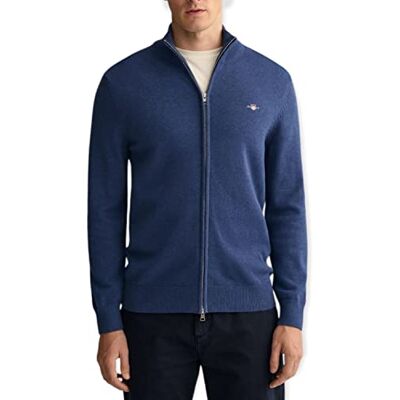 GANT Herr Casual Cotton Zip Cardigan Dark Jeans Blå Melange, Standard, Mörk Jeansblue melange, 3XL GANT Herr Casual Cotton Zip Cardigan Dark Jeans Blå Melange, Standard, Mörk Jeansblue melange, 3XL