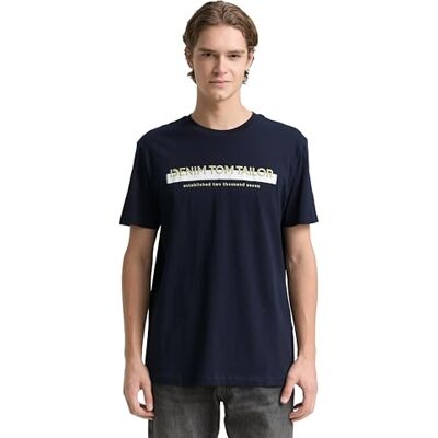 TOM TAILOR Denim herr slim fit T-shirt med logotyptryck av bomull, 10668-sky Captain Blue, L TOM TAILOR Denim herr slim fit T-shirt med logotyptryck av bomull, 10668-sky Captain Blue, L