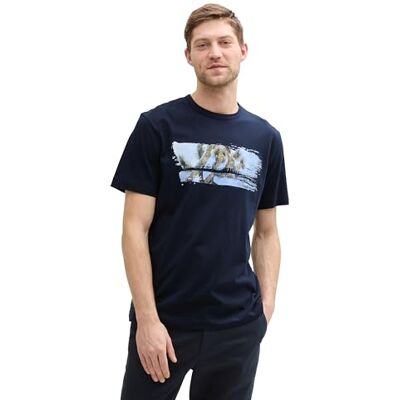 TOM TAILOR T-shirt för män med fototryck, 10668 – himmelskaptensblå, M TOM TAILOR T-shirt för män med fototryck, 10668 – himmelskaptensblå, M