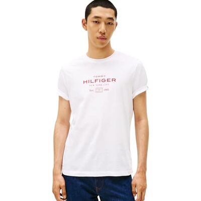 Tommy Hilfiger herr Hilfiger Stack Graphic TEE MW0MW40002 S/S t-shirt, vit, XXL, Vit (vit), XXL Tommy Hilfiger herr Hilfiger Stack Graphic TEE MW0MW40002 S/S t-shirt, vit, XXL, Vit (vit), XXL