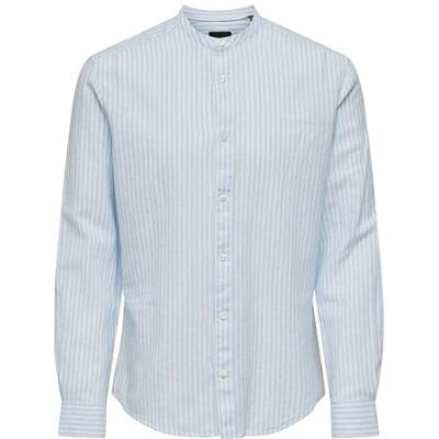 Only & Sons ONSCAIDEN LS Mao Stripe linne skjorta NOOS, Kashmirblå, L Only & Sons ONSCAIDEN LS Mao Stripe linne skjorta NOOS, Kashmirblå, L