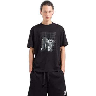 Giorgio Armani Herr botten av sko Graphic with Grid Overlay Regular Fit T-shirt, svart, XL Giorgio Armani Herr botten av sko Graphic with Grid Overlay Regular Fit T-shirt, svart, XL