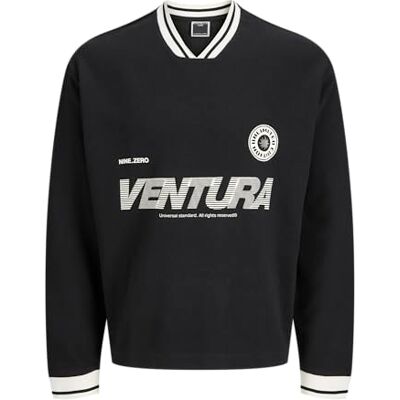 JACK & JONES herr Jcohorizon Sports Print Sweat Ls V-neck, svart, S JACK & JONES herr Jcohorizon Sports Print Sweat Ls V-neck, svart, S