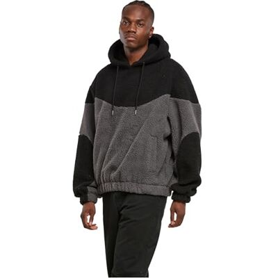 Urban Classics Huvtröja för män Weavy Colorblock Teddy Hoodie, avslappnad huvtröja av sherpafleece, gosig mjuk oversized-look, storlekar S – XXL, Magnet/svart, XL Urban Classics Huvtröja för män Weavy Colorblock Teddy Hoodie, avslappnad huvtröja av sherpafleece, gosig mjuk oversized-look, storlekar S – XXL, Magnet/svart, XL