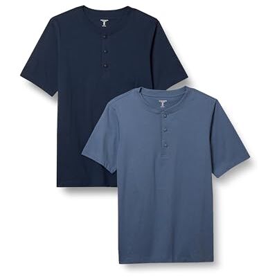 Amazon Essentials mäns Slim-Fit kortärmad jersey Henley, 2-pack, marinblå/blå, X-Small Amazon Essentials mäns Slim-Fit kortärmad jersey Henley, 2-pack, marinblå/blå, X-Small