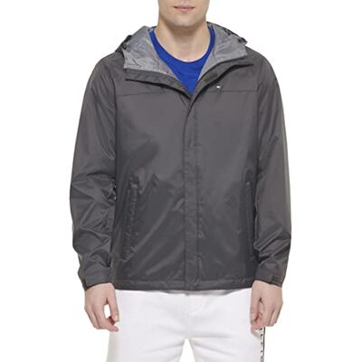 Tommy Hilfiger herr vattentät andningsbar jacka med huva regnrock, Träkol, XL Tommy Hilfiger herr vattentät andningsbar jacka med huva regnrock, Träkol, XL