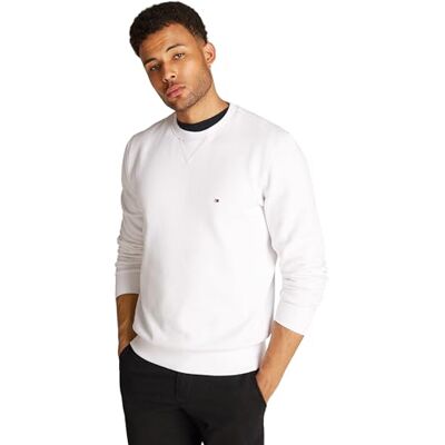 Tommy Hilfiger herr väsentlig fleece crewneck MW0MW37232, pullover tröja, vit, L, Vit (vit), L Tommy Hilfiger herr väsentlig fleece crewneck MW0MW37232, pullover tröja, vit, L, Vit (vit), L