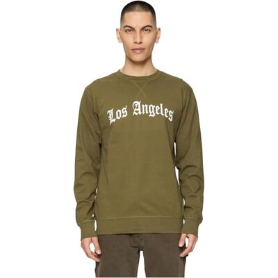 Tee herr Los Angeles Wording Crewneck, OLIV, M Tee herr Los Angeles Wording Crewneck, OLIV, M