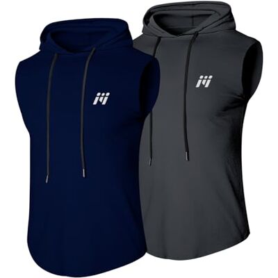 MEETWEE Mäns tanktopp, sportskjorta med huva, ärmlösa muskelskjortor, fitness, ärmlös skjorta, andas, löpartröja, armskjortor, huvtröja för gym, löpning, träning, grå + blå, M MEETWEE Mäns tanktopp, sportskjorta med huva, ärmlösa muskelskjortor, fitness, ärmlös skjorta, andas, löpartröja, armskjortor, huvtröja för gym, löpning, träning, grå + blå, M