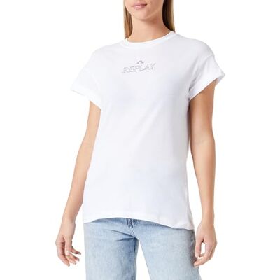 Replay T-shirt med normal passform, kortärmad, ren logotypkollektion, 001 vit, XS Replay T-shirt med normal passform, kortärmad, ren logotypkollektion, 001 vit, XS
