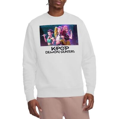 KPop Demon Hunters unisex Huntrix grupp sjungande unisex tröja, vit tröja, Vitt, L KPop Demon Hunters unisex Huntrix grupp sjungande unisex tröja, vit tröja, Vitt, L