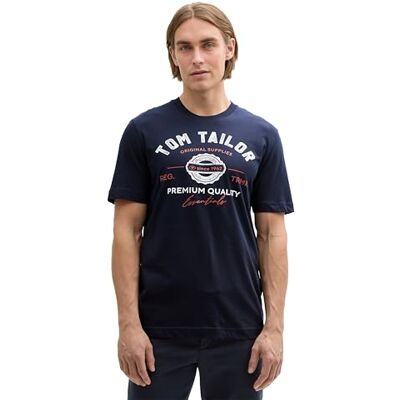 TOM TAILOR T-shirt för män med logotyptryck av bomull, 10668-sky Captain Blue, XXL TOM TAILOR T-shirt för män med logotyptryck av bomull, 10668-sky Captain Blue, XXL