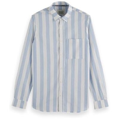 Scotch & Soda herr linne button-down skjorta, Himmelsblå rand, S Scotch & Soda herr linne button-down skjorta, Himmelsblå rand, S