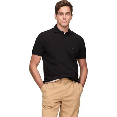 Tommy Hilfiger kortärmade pikétröjor för män i klassisk passform med stretch och ekologisk pikébomull, Svart, XL Tommy Hilfiger kortärmade pikétröjor för män i klassisk passform med stretch och ekologisk pikébomull, Svart, XL