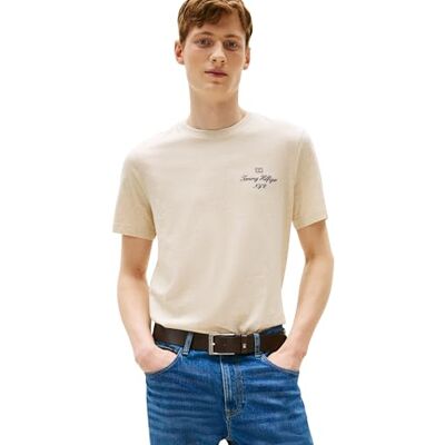 Tommy Hilfiger herr S/S T-shirt, Brun (ljungad havremjölk), M Tommy Hilfiger herr S/S T-shirt, Brun (ljungad havremjölk), M