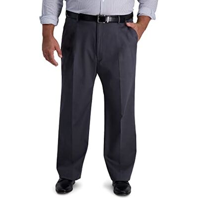 Haggar Men's Iron Free Premium Khaki Classic Fit Flat Front Expandable Waist Casual Pant (Regular and Big & Tall Sizes), Dk Grey-BT, 50W x 30L Haggar Men's Iron Free Premium Khaki Classic Fit Flat Front Expandable Waist Casual Pant (Regular and Big & Tall Sizes), Dk Grey-BT, 50W x 30L