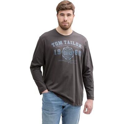 TOM TAILOR Plussize Långärmad T-shirt för män, 10899 Tarmacgrå, 5XL TOM TAILOR Plussize Långärmad T-shirt för män, 10899 Tarmacgrå, 5XL
