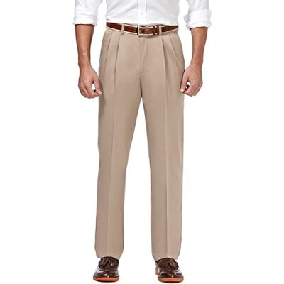 Haggar Herr Premium No Iron Khaki klassisk passform veckad framsida vardagsbyxa (vanliga och stora och höga storlekar), Sand, 36W x 32L Haggar Herr Premium No Iron Khaki klassisk passform veckad framsida vardagsbyxa (vanliga och stora och höga storlekar), Sand, 36W x 32L