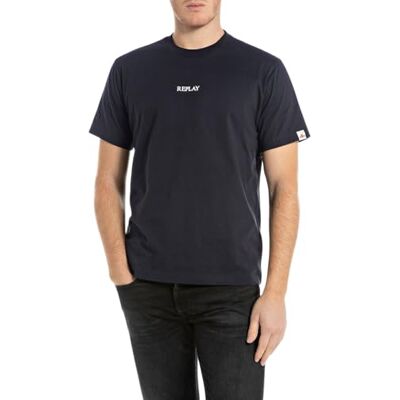 Replay T-shirt för män normal passform av bomull, 970 mörk marinblå, XL Replay T-shirt för män normal passform av bomull, 970 mörk marinblå, XL