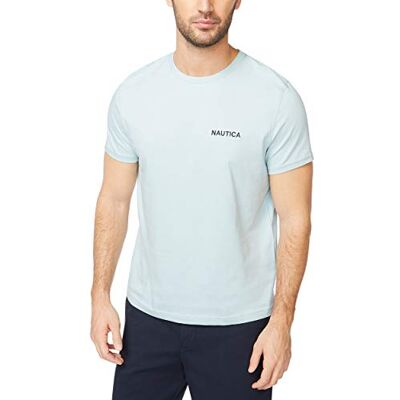 Nautica Kortärmad T-shirt med rund hals för män, Bay Blue Solid, M Nautica Kortärmad T-shirt med rund hals för män, Bay Blue Solid, M