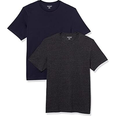 Amazon Essentials Herr Slim-Fit kortärmad T-shirt med rund hals, paket med 2, kolljung/marinblå, Medium Amazon Essentials Herr Slim-Fit kortärmad T-shirt med rund hals, paket med 2, kolljung/marinblå, Medium