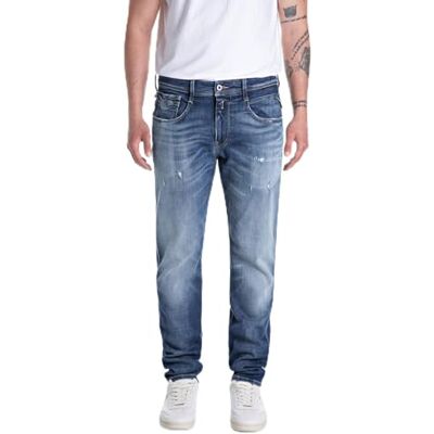 Replay Slim fit Jeans Anbass Aged kollektion för män, 009 medium blå, 40W x 36L Replay Slim fit Jeans Anbass Aged kollektion för män, 009 medium blå, 40W x 36L