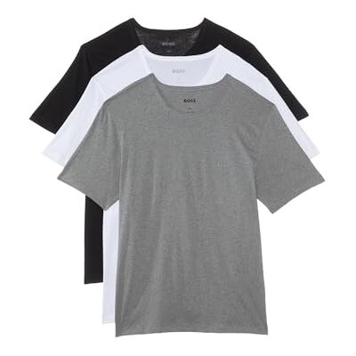 Boss Mens 3-Pack Crew Neck Cotton Jersey T-Shirts, Bright White, Light Pebble Grey, Soil Black, Large US Boss Mens 3-Pack Crew Neck Cotton Jersey T-Shirts, Bright White, Light Pebble Grey, Soil Black, Large US
