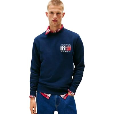 Tommy Jeans herr TJM REG RWB FLAG CREW EXT DM0DM22093, blå, XS, Blå (mörk natt marinblå), XS Tommy Jeans herr TJM REG RWB FLAG CREW EXT DM0DM22093, blå, XS, Blå (mörk natt marinblå), XS