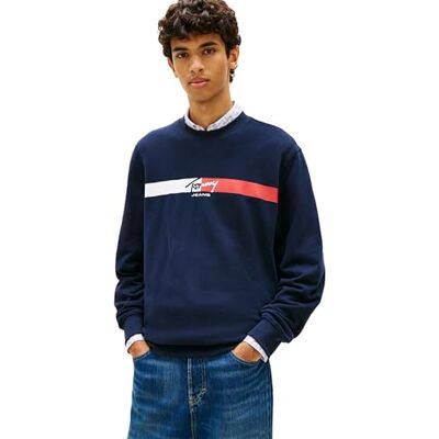 Tommy Jeans herr Tjm Reg skylt rand Cnck Ext DM0DM23019 pullover tröja, blå (mörk natt marinblå), L Tommy Jeans herr Tjm Reg skylt rand Cnck Ext DM0DM23019 pullover tröja, blå (mörk natt marinblå), L