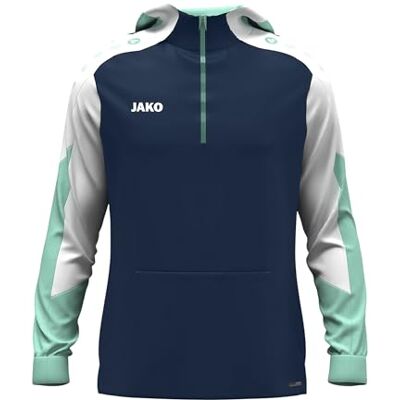 JAKO Unisex huvtröja med dragkedja dynamisk, marinblå/vit/mynta, 3XL JAKO Unisex huvtröja med dragkedja dynamisk, marinblå/vit/mynta, 3XL
