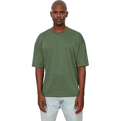 Trendyol Herr överdimensionerad standard rundhalsad stickad T-shirt mörkgrön, Mörkgrön, S Trendyol Herr överdimensionerad standard rundhalsad stickad T-shirt mörkgrön, Mörkgrön, S