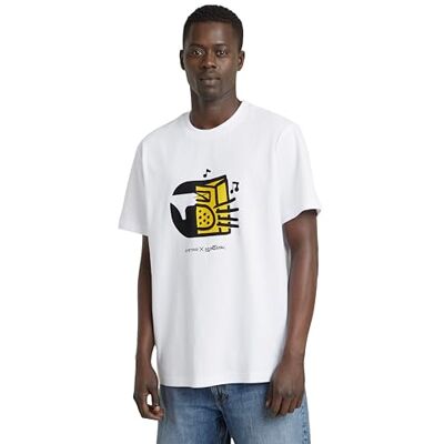 G-STAR RAW Boombox för män, tecknad lös RT t-shirt, Vit (vit D25702-c336-110), XS G-STAR RAW Boombox för män, tecknad lös RT t-shirt, Vit (vit D25702-c336-110), XS