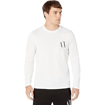 Giorgio Armani Långärmad herrskjorta, främre tryck logotyp t-shirt, Vit, M Giorgio Armani Långärmad herrskjorta, främre tryck logotyp t-shirt, Vit, M