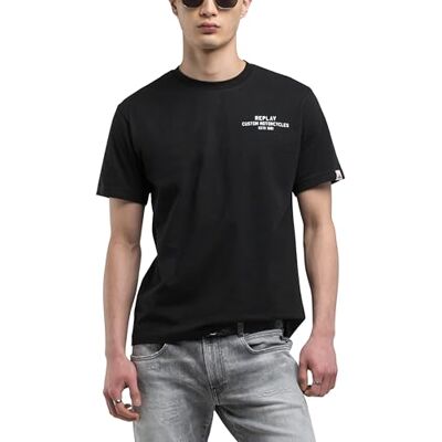 Replay T-shirt för män, normal passform, bomull, 098 svart, XXL Replay T-shirt för män, normal passform, bomull, 098 svart, XXL
