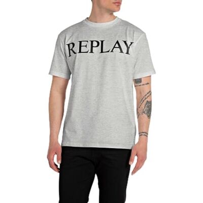 Replay T-shirt för män, kortärmad, normal passform, Pure Logo-kollektion, M08 ljusgrå melerad, XS Replay T-shirt för män, kortärmad, normal passform, Pure Logo-kollektion, M08 ljusgrå melerad, XS
