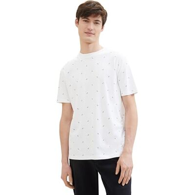 TOM TAILOR Denim T-shirt för män, 34830 – vit svart mini bladtryck, L TOM TAILOR Denim T-shirt för män, 34830 – vit svart mini bladtryck, L