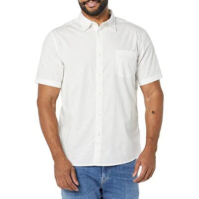 Amazon Essentials kortärmad stretch-poplin-skjorta för män (finns i stora och långa), vit, Small Amazon Essentials kortärmad stretch-poplin-skjorta för män (finns i stora och långa), vit, Small