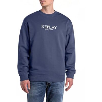 Replay herr regular fit sweatshirt av bomull, 282 medium blå, S Replay herr regular fit sweatshirt av bomull, 282 medium blå, S