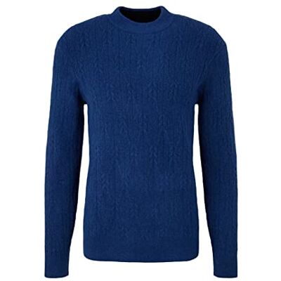 TOM TAILOR Herr Stickad tröja med flätmönster 1033661, 19168 Hockey Blue, XXL TOM TAILOR Herr Stickad tröja med flätmönster 1033661, 19168 Hockey Blue, XXL
