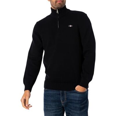 GANT Casual bomull halvdragkedja tröja för män, svart, standard, svart, XXL GANT Casual bomull halvdragkedja tröja för män, svart, standard, svart, XXL