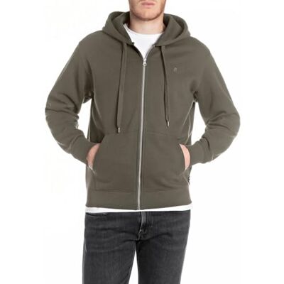 Replay Basics sweatjacka för män med dragkedja och huva, 759 Mud Green, 3XL Replay Basics sweatjacka för män med dragkedja och huva, 759 Mud Green, 3XL