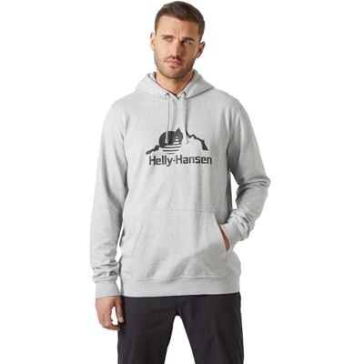 Helly Hansen Nord Graphic Pull Over Hoodie för män, 952 grå melange, M Helly Hansen Nord Graphic Pull Over Hoodie för män, 952 grå melange, M