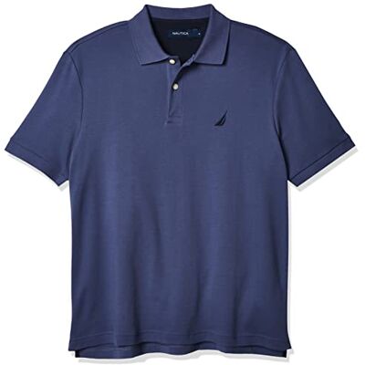 Nautica Klassisk passform kortärmad enfärgad mjuk pikétröja i bomull för män, Blå indigo solid, M Nautica Klassisk passform kortärmad enfärgad mjuk pikétröja i bomull för män, Blå indigo solid, M