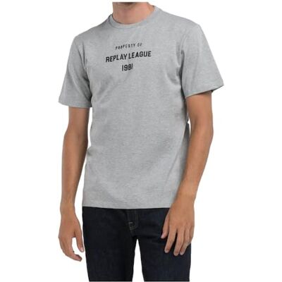 Replay T-shirt för män, normal passform, M08 ljusgrå melerad, M Replay T-shirt för män, normal passform, M08 ljusgrå melerad, M