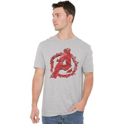 Marvel Avengers Cracked T-shirt för män, Grå (gråmelerad sked, M Marvel Avengers Cracked T-shirt för män, Grå (gråmelerad sked, M