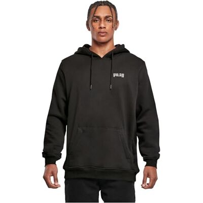 Tee herr Faith Meets Strength Hoody – huvtröja med "Pray" frontbroderi och stort ryggtryck, bomullsmix, normal passform, streetwear och urban stil Tee herr Faith Meets Strength Hoody – huvtröja med "Pray" frontbroderi och stort ryggtryck, bomullsmix, normal passform, streetwear och urban stil