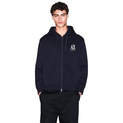 Giorgio Armani Icon Project, broderad logotyp, hel dragkedja med huva, Djup marinblå, XS Giorgio Armani Icon Project, broderad logotyp, hel dragkedja med huva, Djup marinblå, XS