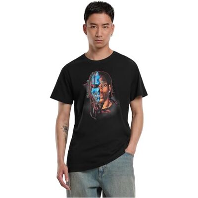 Tee T-shirt för män halvansikte, svart, S Tee T-shirt för män halvansikte, svart, S